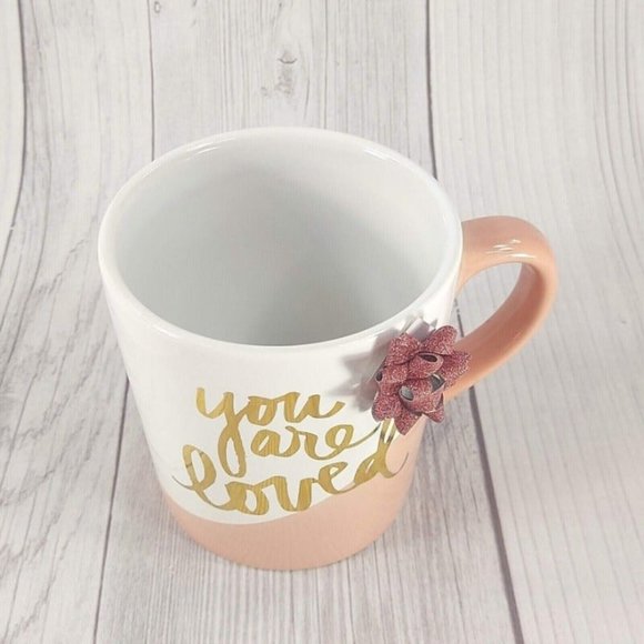 You Are Loved Mug Gift White Pink Love Lovers Coffee Tea Cup with Pink Ribbon - Picture 10 of 11